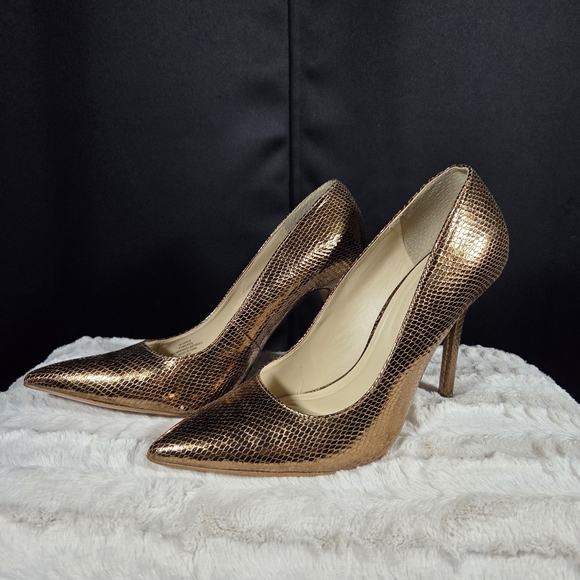 Jessica Simpson Levila Bronze Metallic Snake Pumps Heels 12m - Picture 1 of 4